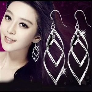 NEW 925 Sterling Silver earrings long spiral New